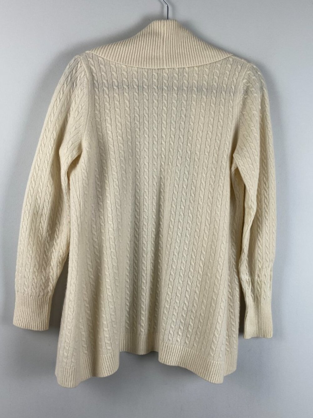 LL Bean 100% Cashmere Cable Knit Shawl Collar Cardigan Cream L 284055 - Picture 6 of 10